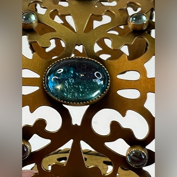 Vintage YSL Openwork Gold-Tone Cuff Bracelet w/Gripoix Glass Jewels - Picture 11 of 16